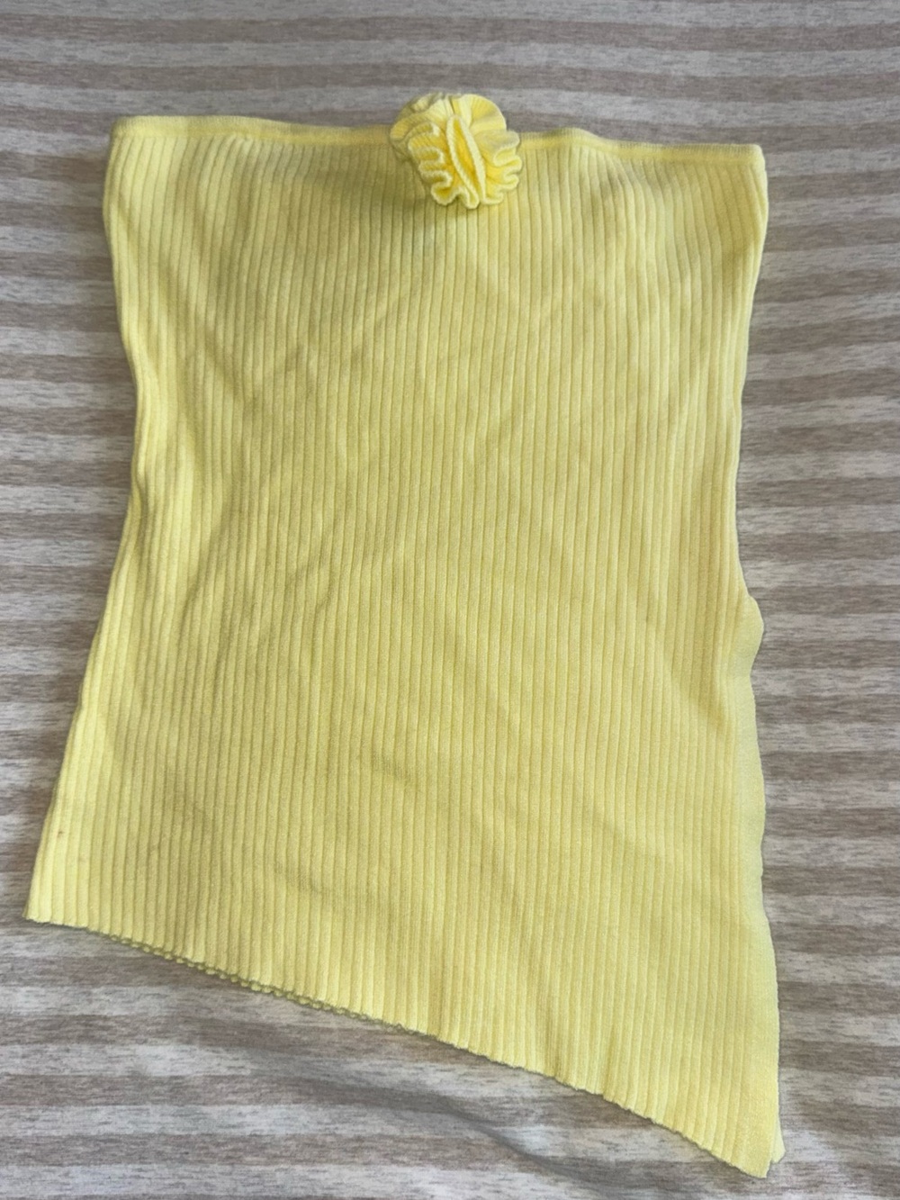 Blue Blush Yellow Ribbed Asymmetric Tube Tank with Ruffle Accent